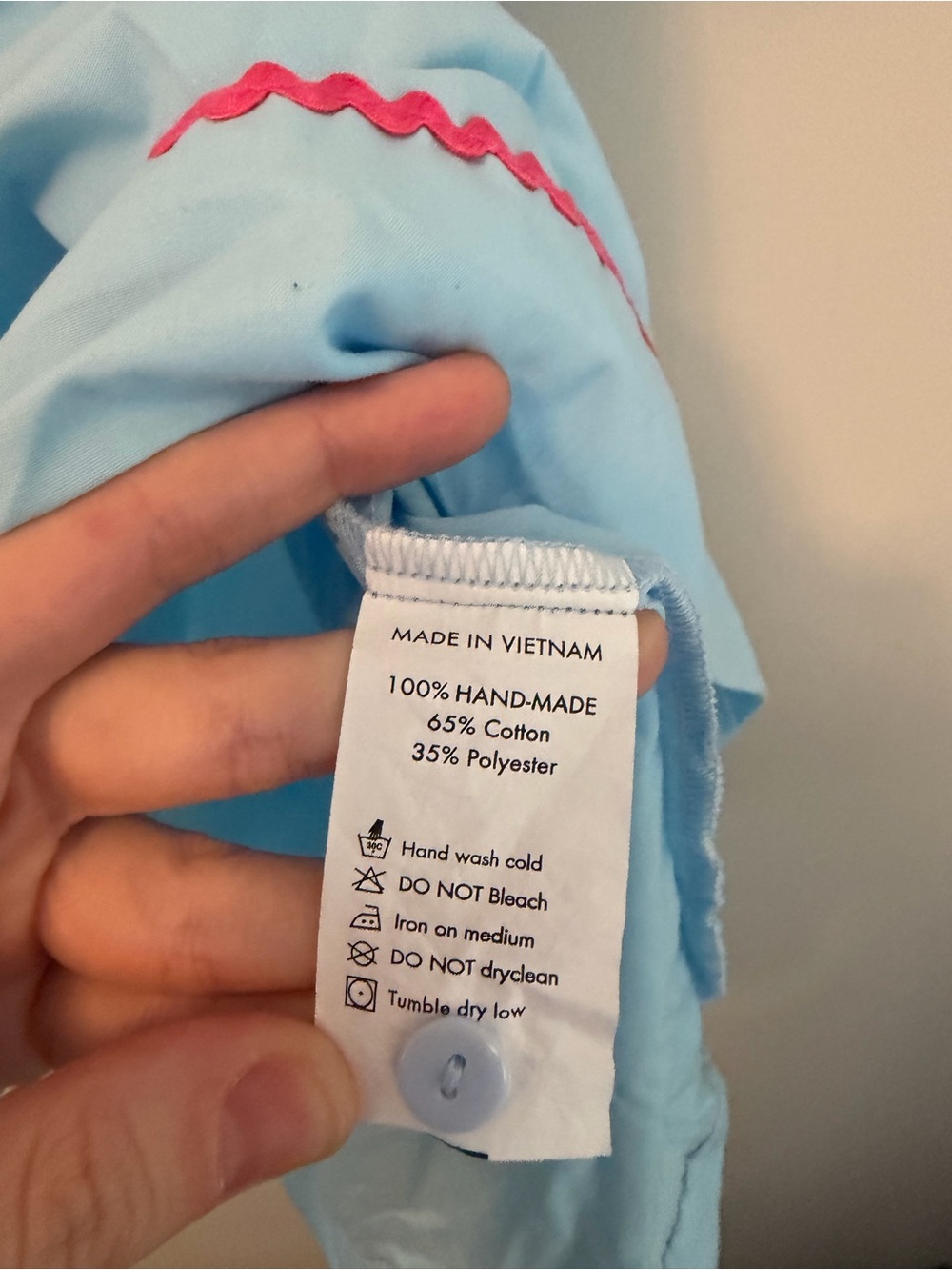 Children's Light Blue Smocked Nativity Dress with Pink Trim - Picture 4 of 4